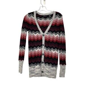 Moda International Grandma Cardigan Sweater Size XS Chevron Wool Rabbit Hair